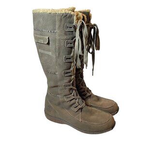 Timberland Womens Waterproof Tan Suede Tall Lace-Up Boots W/ Faux Shearling Lini